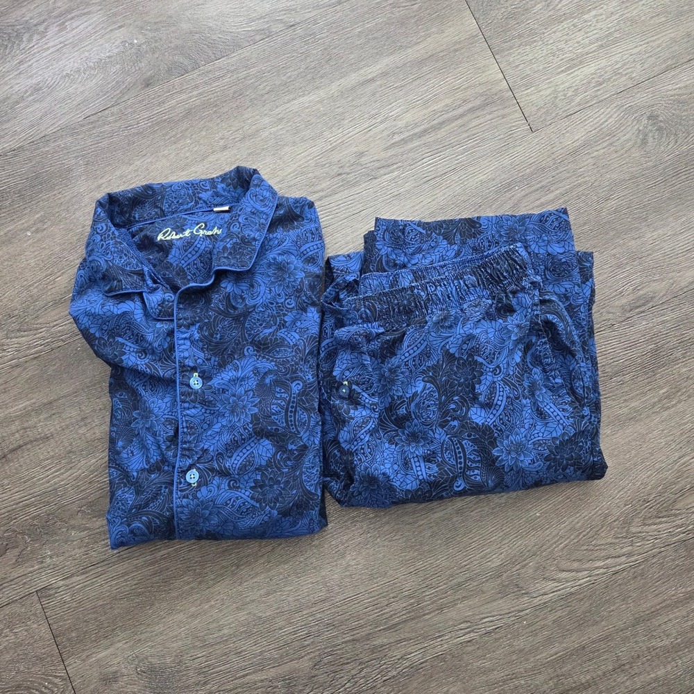 Robert Graham Pajama Set Men Large Blue Paisley Floral Loungewear